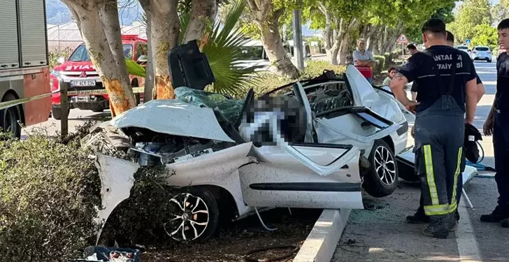 Otomobil ağaca çarptı baba eşi ve kızı öldü oğlu yaralandı