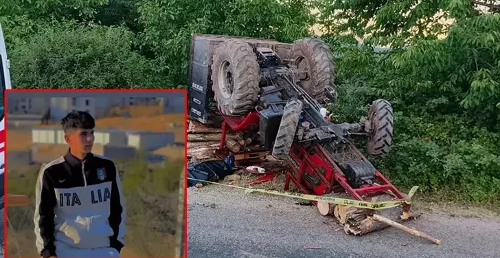 15 yaşındaki sürücünün kullandığı traktör devrildi