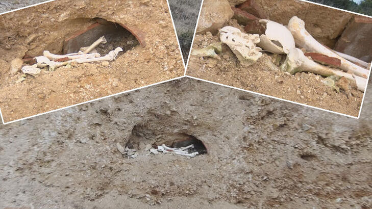 Yol çalışmasında kiremit mezarlar bulundu