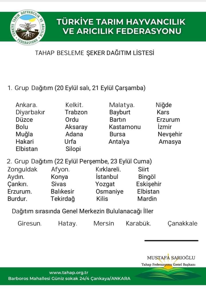 TAHAP, besleme şekeri dağıtımına 20 Eylül’de başlıyor