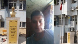 Antalya’nın Serik ilçesinde maske takıp, bir okulun bahçesindeki Atatürk büstüne