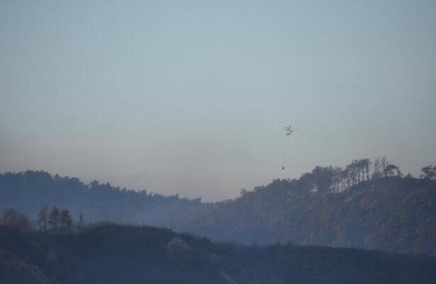 Yangını söndürmeye çalışan helikopter baraja düştü