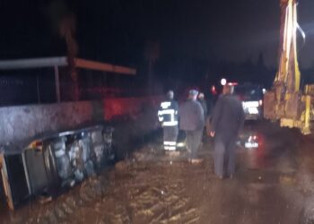 Devrilen otomobil sürücüsü yaralandı