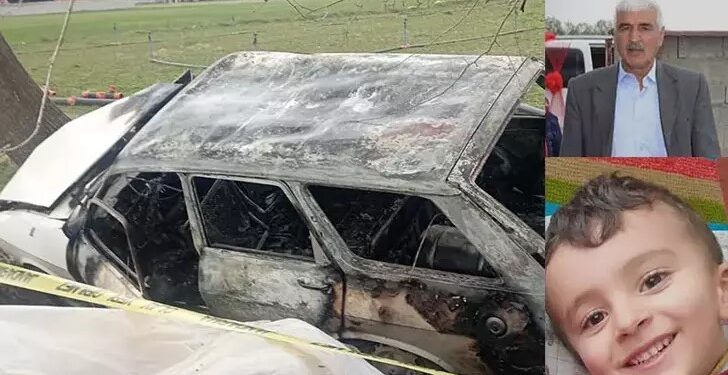 Ağaca çarpan otomobil alev aldı; dede ile torunu öldü