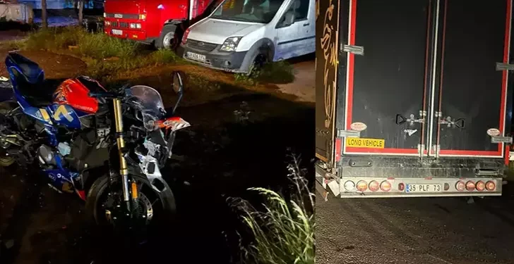 Domuza çarpmamak ani fren yapanınca kamyona çarptı