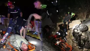 Antalya‘da emekli öğretmen çiftin içinde bulunduğu otomobil, virajda bariyerlere çarpıp