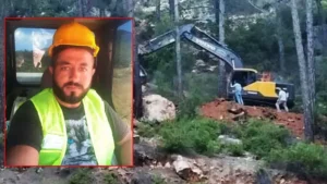 Mersin’in Anamur ilçesinde, ormanda yol yapımında çalışan operatör Mustafa Söğüt’ün