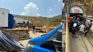 Madende işçilerin üzerine kaya parçaları düştü