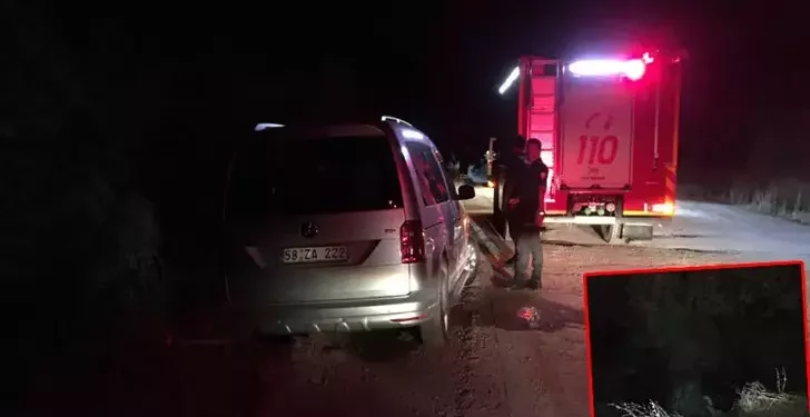 Araç uçurumda asılı kaldı