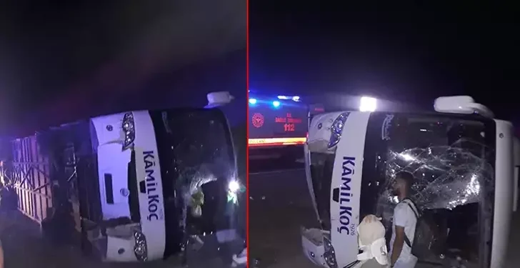 Yolcu otobüsü virajda devrildi