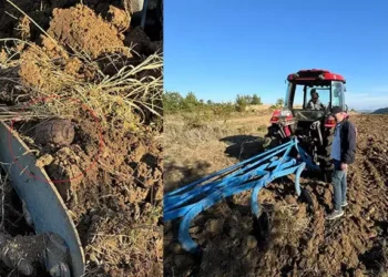 Çiftçinin traktörünün pulluğuna el bombası takıldı