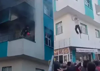 Genç kız ve çocuk battaniyeye atlayarak kurtuldu
