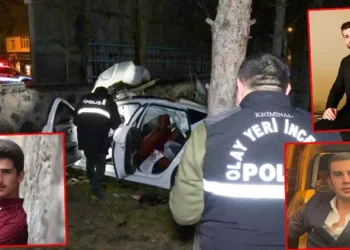 Refüje çarpan otomobil, hastane bahçesine düşüp alev aldı