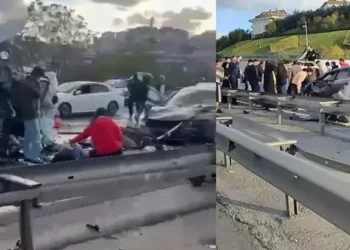 Takla atan hafif ticari araç karşı şeride geçti