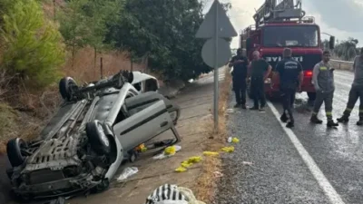 Aydın’ın Efeler ilçesinde, kontrolden çıkan otomobilin takla attığı kazada Okan