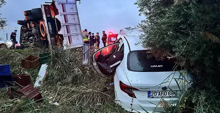 Devrilen kamyonet karşı şeride geçti; 2 ölü, 3 yaralı