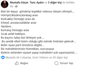 İncirliovalı Muhtardan Büyükşehir’e sitem