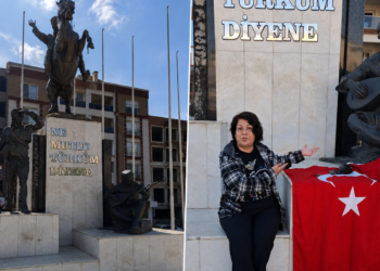 İncirliova’da Atatürk Büstü için tek başına Bayraklı eylem