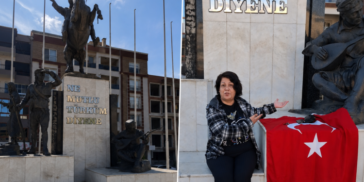 İncirliova’da Atatürk Büstü için tek başına Bayraklı eylem