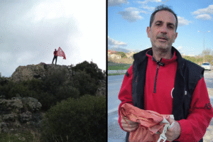 İncirliova’da kayalıklardaki Türk bayrağını kurtardı