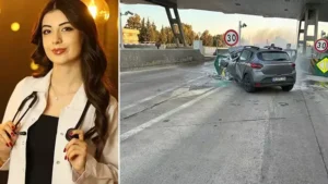 İzmir‘in Menderes ilçesinde, kullandığı otomobilin beton bariyerlere çarpıp, alev alması