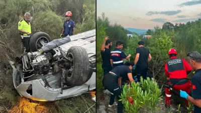 Muğla’nın Menteşe ilçesinde, sürücüsünün kontrolünden çıkan otomobilin şarampole yuvarlandığı kazada