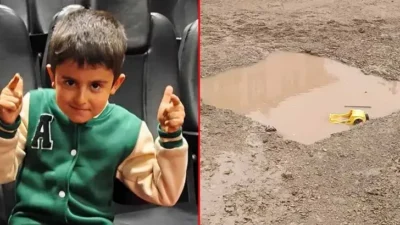 Adıyaman’ın Besni ilçesinde, su birikintisine düşen oyuncağını almak isterken içine