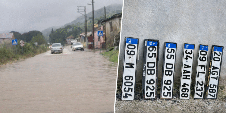 Sağanak vurdu Koçarlı’da plakalar sulara kapıldı