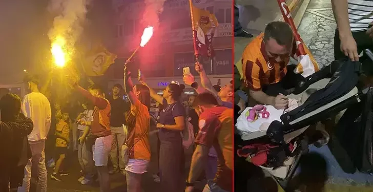 Şampiyonluk sevinci bebeği sokakta unutturdu