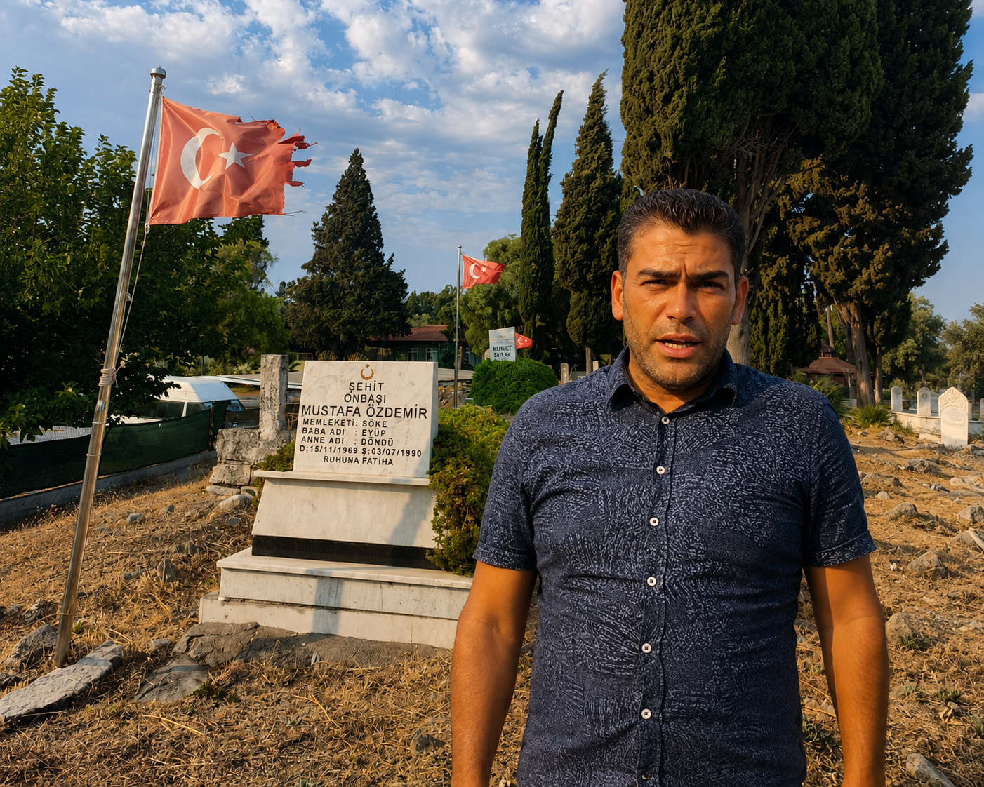 Soke’de sehit mezarinda tepki ceken goruntu