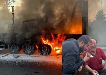 Sünger yüklü TIR alev aldı; şoför gözyaşlarını tutamadı