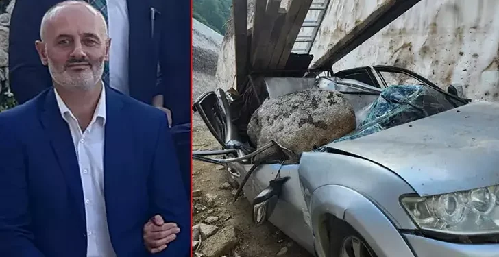 Yamaçtan kopan kaya parçası üzerlerine düştü