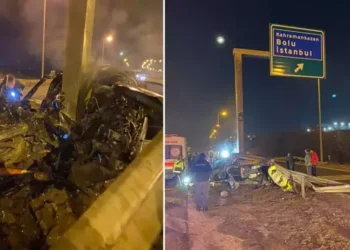 Yön levha direğine çarpan otomobilin sürücüsü öldü