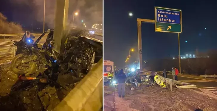 Yön levha direğine çarpan otomobilin sürücüsü öldü